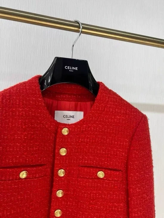 Authentic Celine Red Tweed Gold-Button Jacket - Picture 4 of 7